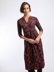 Weird Fish Brown Isolde Printed Jersey Midi Dress - Image 3 of 7