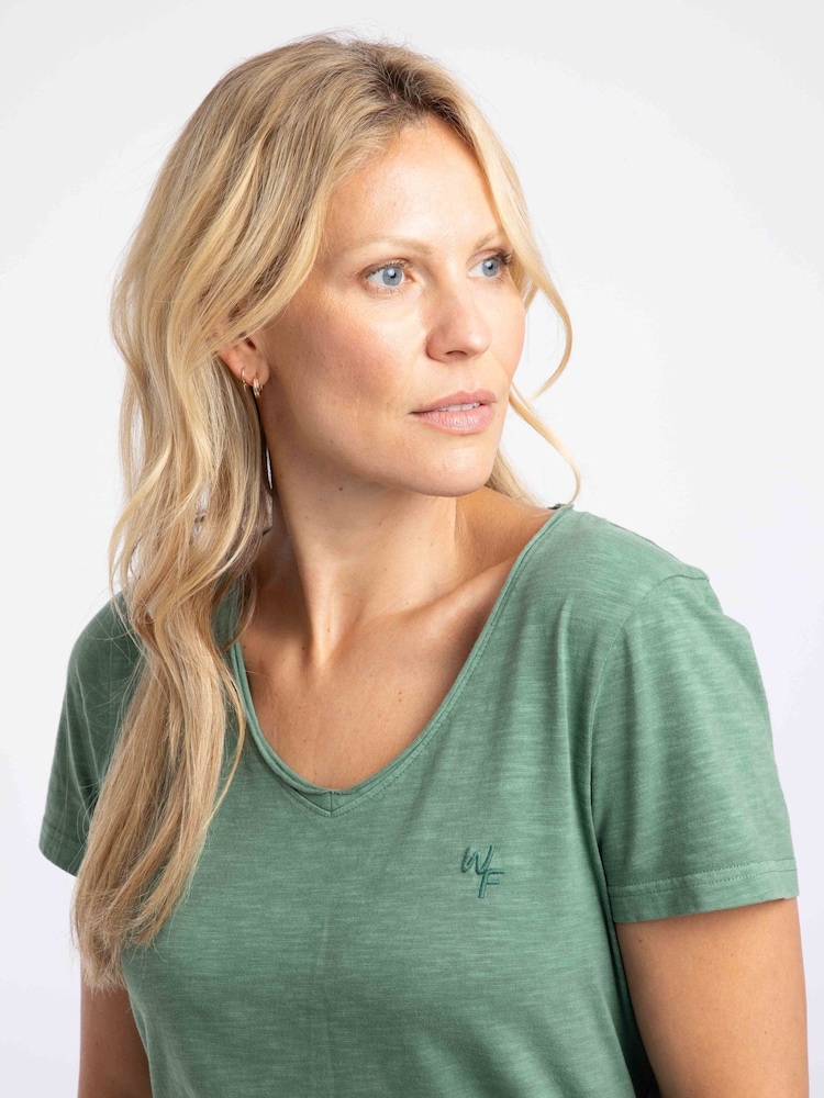 Weird Fish Sage Green Hailey V-Neck T-Shirt - Image 4 of 4 Weird Fish Sage Green Hailey V-Neck T-Shirt - Image 4 of 4