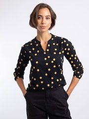 Weird Fish Dark Blue Brooke Printed V-Neck Jersey Top - Image 1 of 7