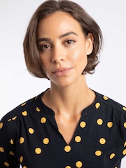 Weird Fish Dark Blue Brooke Printed V-Neck Jersey Top - Image 4 of 7