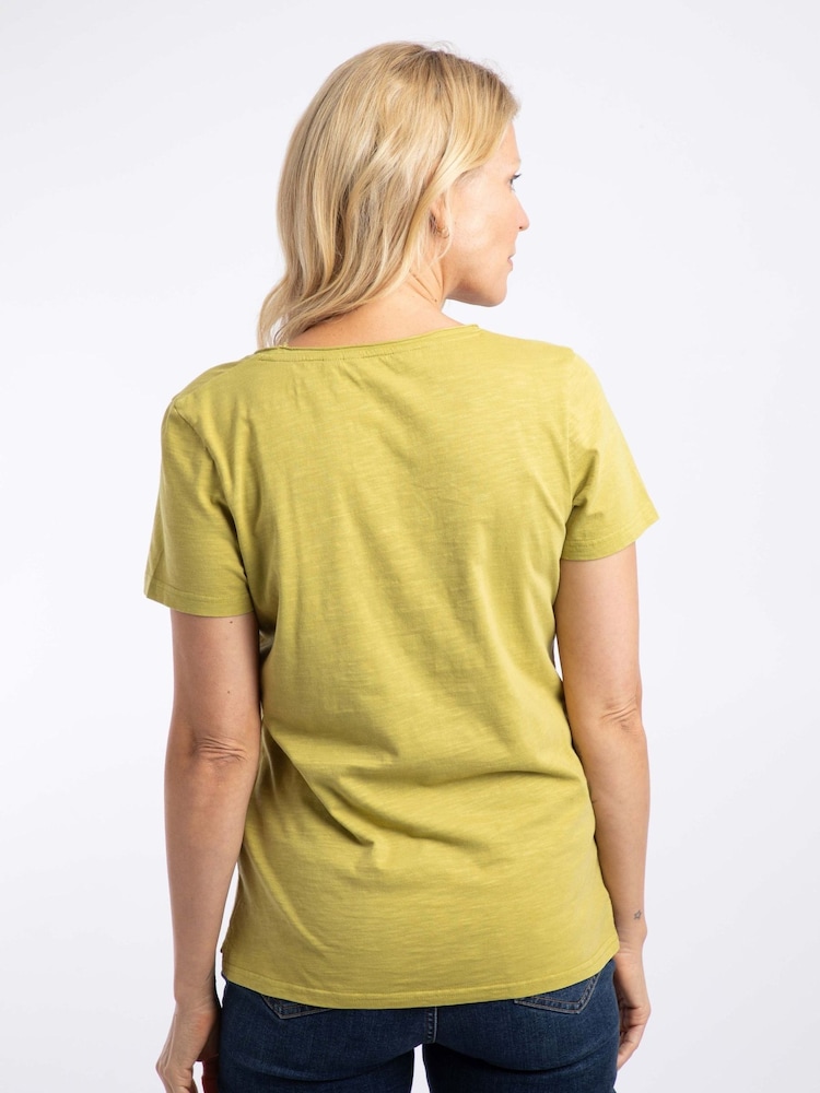 Weird Fish Mustard Green Hailey V-Neck T-Shirt - Image 2 of 4 Weird Fish Mustard Green Hailey V-Neck T-Shirt - Image 2 of 4