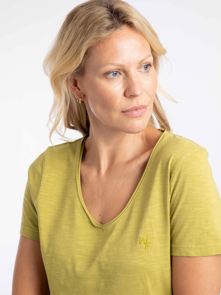 Weird Fish Mustard Green Hailey V-Neck T-Shirt - Image 4 of 4 Weird Fish Mustard Green Hailey V-Neck T-Shirt - Image 4 of 4