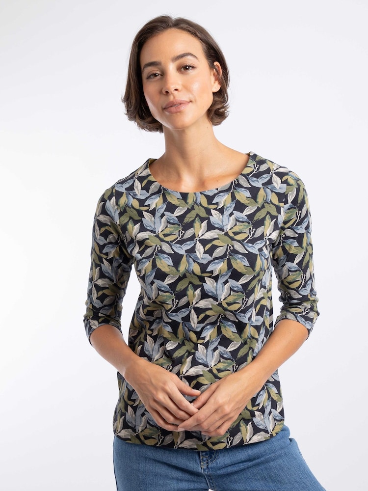 Weird Fish Aqua Blue Pinto Printed Jersey Top - Image 1 of 7 Weird Fish Aqua Blue Pinto Printed Jersey Top - Image 1 of 7