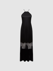 Reiss Black Janelle Fitted Satin-Velvet Midi Dress - Image 2 of 4