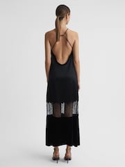 Reiss Black Janelle Fitted Satin-Velvet Midi Dress - Image 4 of 4