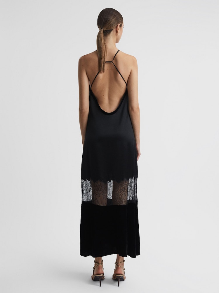 Reiss Black Janelle Fitted Satin-Velvet Midi Dress - Image 4 of 4