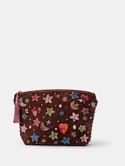 Accessorize Brown Large Celestial Embellished Velvet Pouch - Image 1 of 2