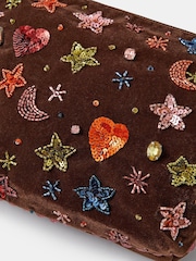 Accessorize Brown Large Celestial Embellished Velvet Pouch - Image 2 of 2