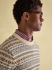 Joules Fair Isle Cream Crew Neck Fairisle Pattern Jumper Contains Merino Wool - Image 6 of 8