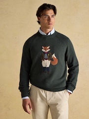 Joules Jonty Green Intarsia Crew Knit Jumper - Image 1 of 9