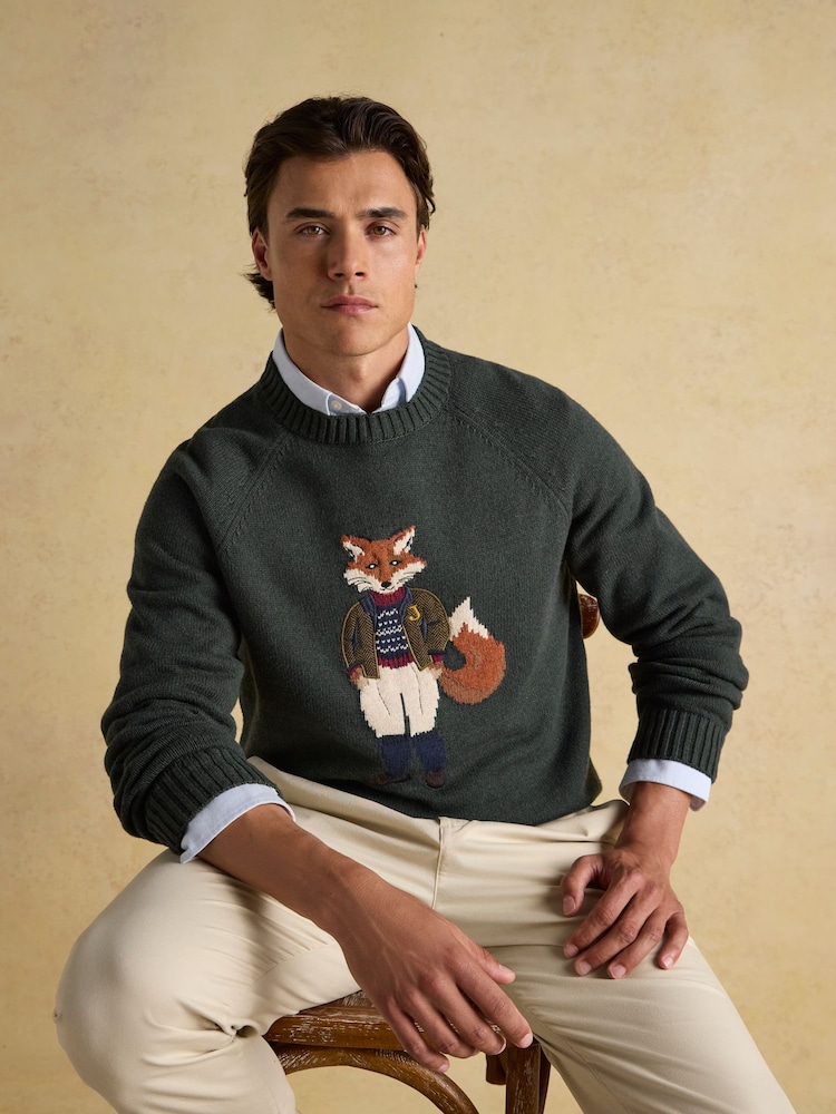 Joules Jonty Green Intarsia Crew Knit Jumper - Image 3 of 9