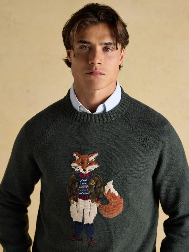 Joules Jonty Green Intarsia Crew Knit Jumper - Image 8 of 9