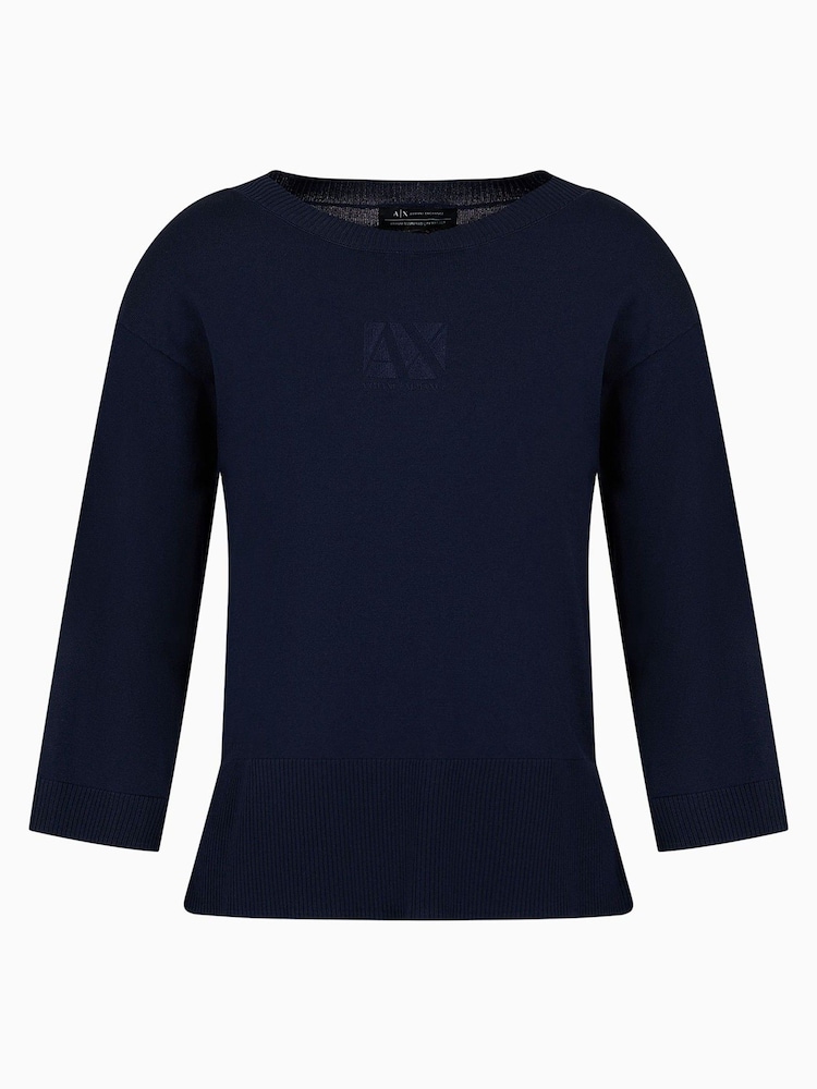 Armani Exchange Navy Logo Knitted Jumper - Image 5 of 5