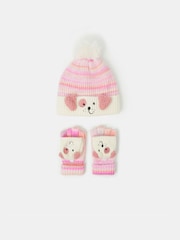 Angels By Accessorize Pink Dog Ombré Bobble Hat & Gloves Set - Image 1 of 1