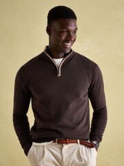 Joules Hillside Brown Quarter Zip Knit Jumper - Image 1 of 6