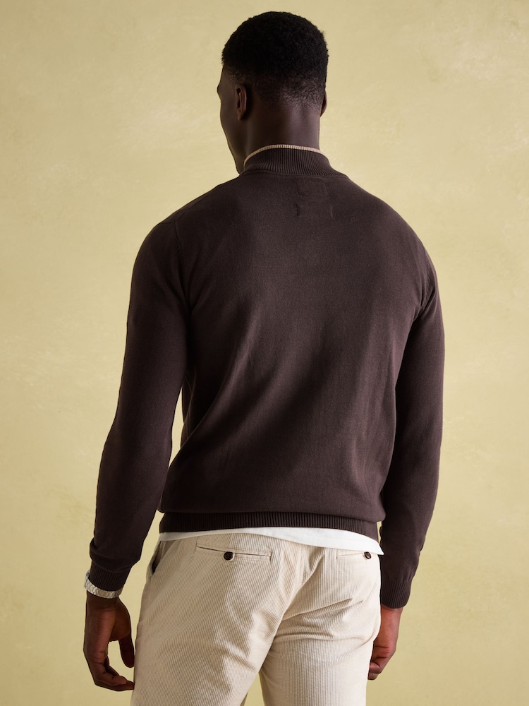 Joules Hillside Brown Quarter Zip Knit Jumper - Image 2 of 6
