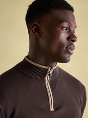 Joules Hillside Brown Quarter Zip Knit Jumper - Image 4 of 6
