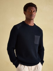 Joules Hatfield Navy Jumper with Woven Patch Detailing - Image 1 of 8