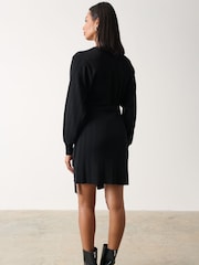 Pretty Lavish Black Shelby Mini Plisse Knitted Wrap Jumper Dress - Image 2 of 3