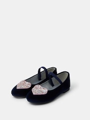 Angels By Accessorize Blue Glitter Heart Velvet Ballet Flats - Image 1 of 2