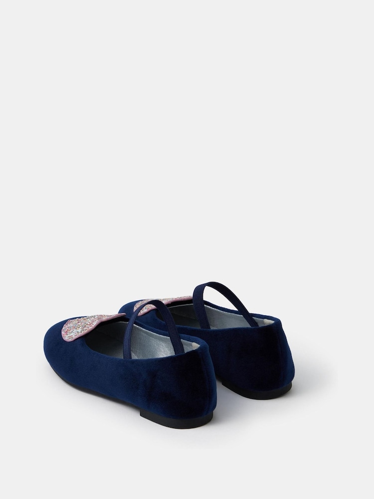 Angels By Accessorize Blue Glitter Heart Velvet Ballet Flats - Image 2 of 2 Angels By Accessorize Blue Glitter Heart Velvet Ballet Flats - Image 2 of 2