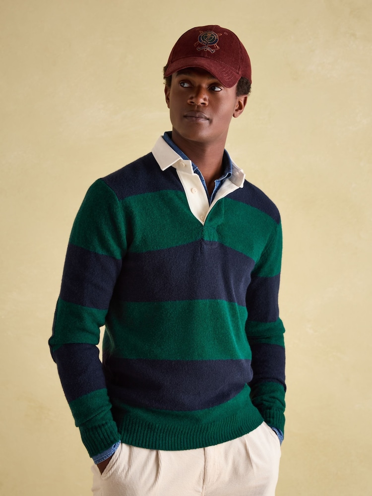Joules Seymour Green/Navy Knitted Rugby Shirt - Image 1 of 7