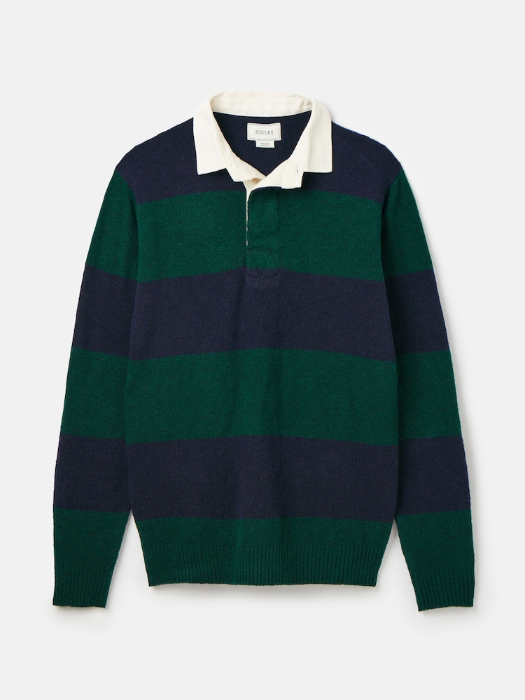 Joules Seymour Green/Navy Knitted Rugby Shirt - Image 7 of 7