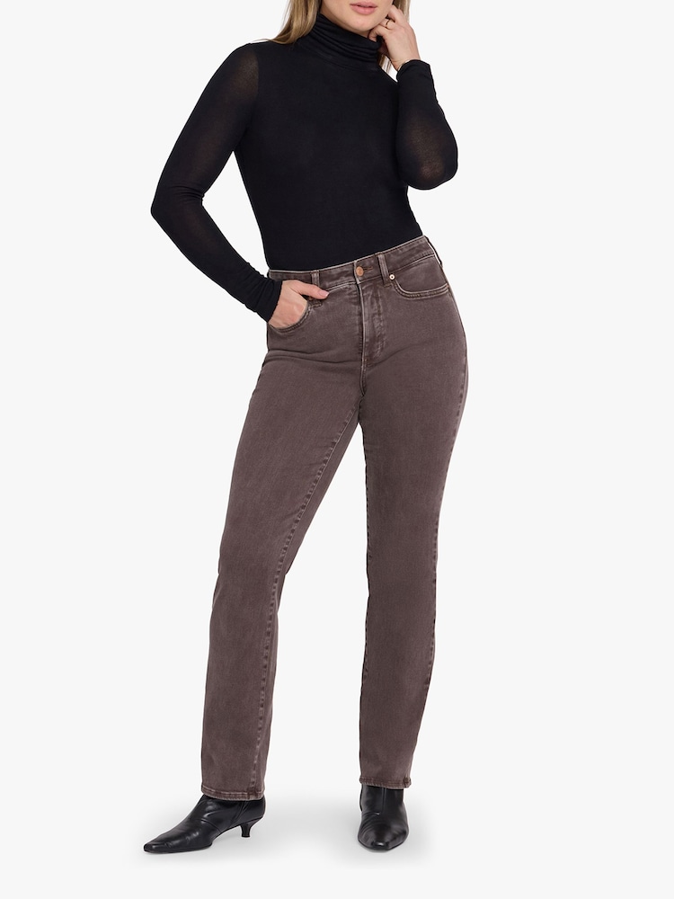 NYDJ Brown High Rise Marilyn Straight Leg Jeans - Image 1 of 5