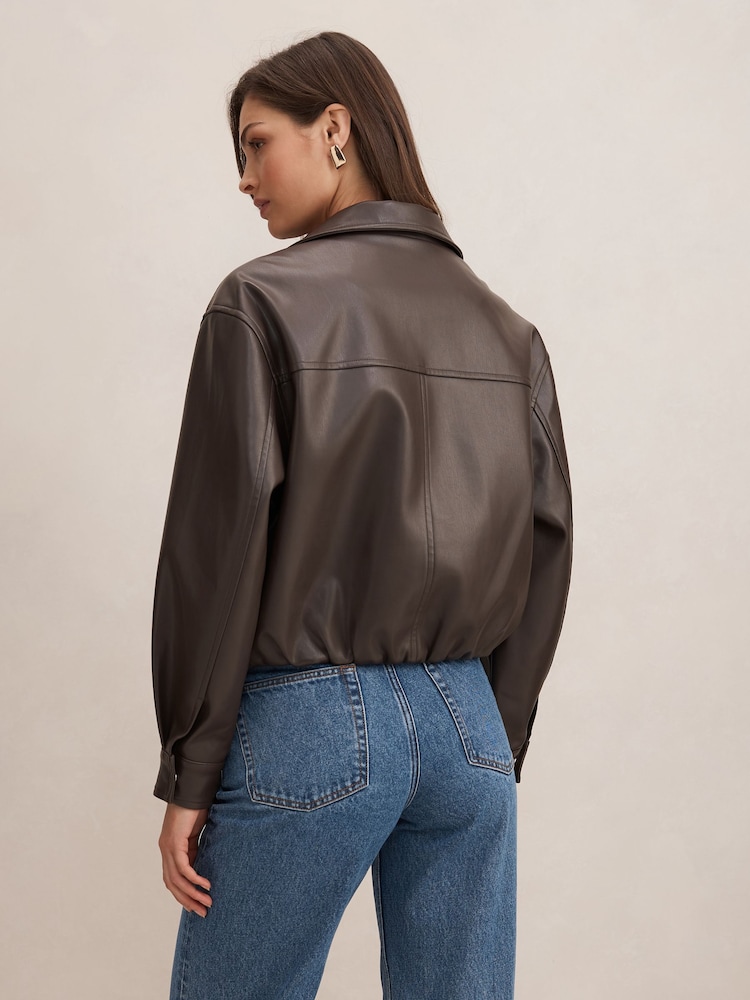 Forever New Brown Julia Faux Leather Funnel Neck Jacket - Image 2 of 5