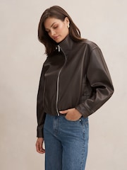 Forever New Brown Julia Faux Leather Funnel Neck Jacket - Image 4 of 5