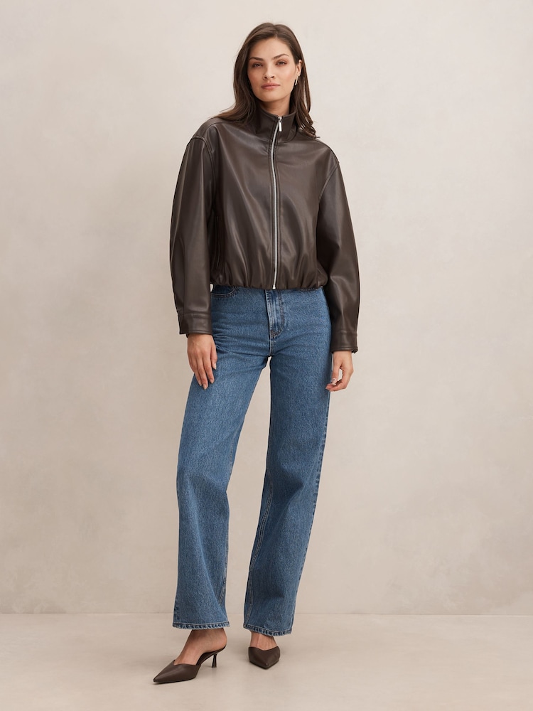 Forever New Brown Julia Faux Leather Funnel Neck Jacket - Image 5 of 5