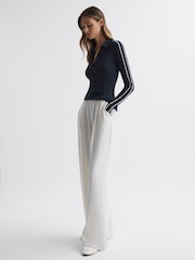 Reiss Navy/Ivory Allie Knitted Open Collar Top - Image 1 of 4