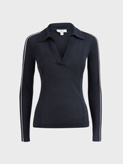 Reiss Navy/Ivory Allie Knitted Open Collar Top - Image 2 of 4