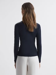Reiss Navy/Ivory Allie Knitted Open Collar Top - Image 4 of 4