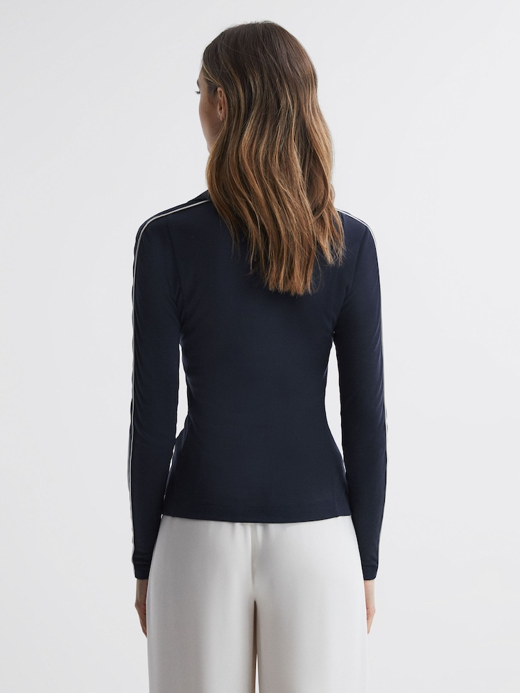 Reiss Navy/Ivory Allie Knitted Open Collar Top - Image 4 of 4