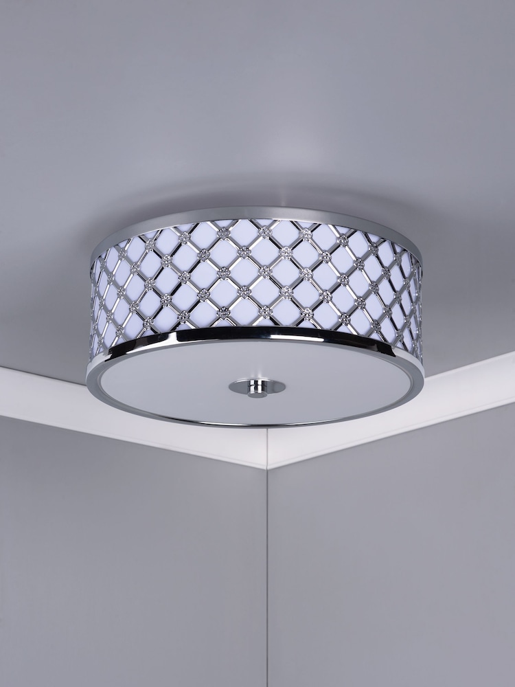 Dar Lighting Silver Civic 2 Light Flush Fitting Ceiling Light - Image 2 of 4