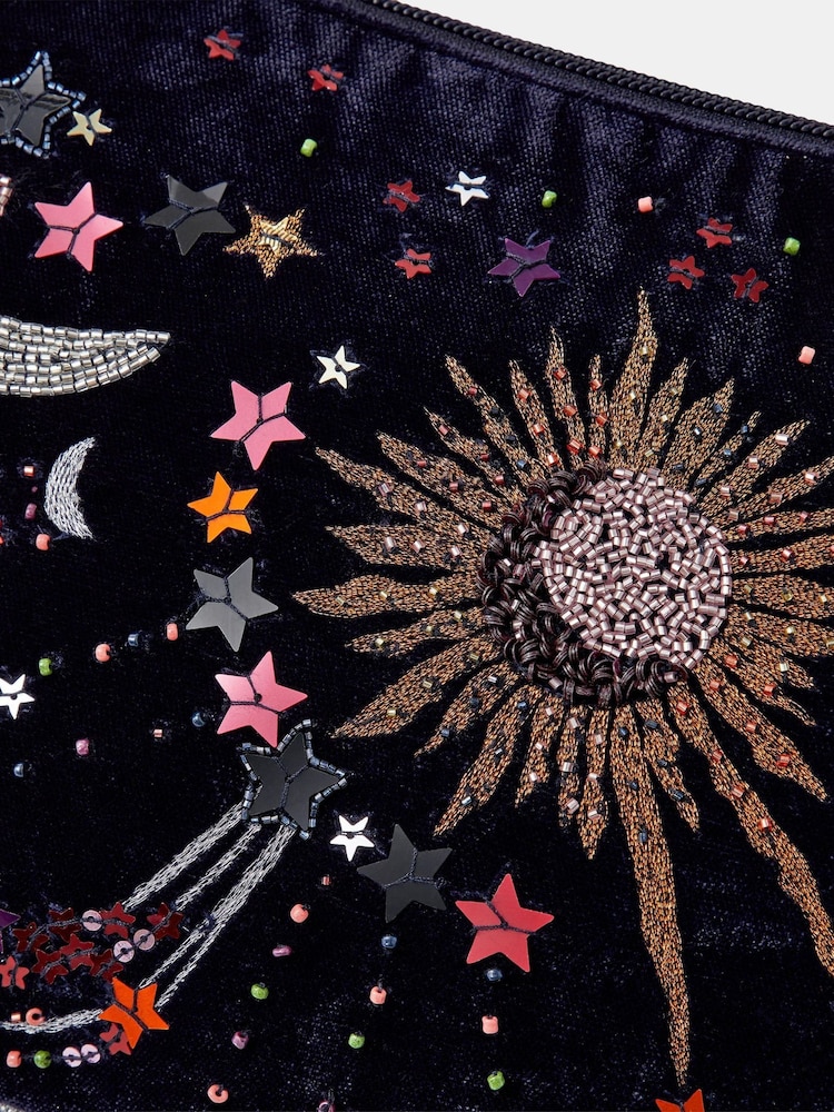 Accessorize Blue Celestial Embellished Velvet Pouch - Image 2 of 2 Accessorize Blue Celestial Embellished Velvet Pouch - Image 2 of 2