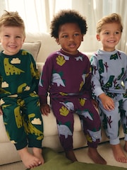 Vert/ Bleu/ Purple Dinosaur - Lot de 3 pyjamas oversize (9mois à10ans) - Image 1 de 2