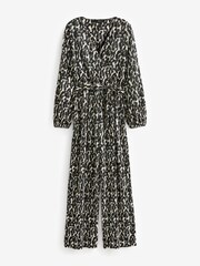 Black/White Long Sleeve Plisse Jumpsuit - Image 2 of 3
