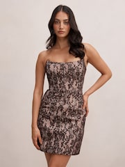 Forever New Brown Reese Strapless Lace Corset Mini Dress - Image 1 of 5
