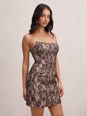 Forever New Brown Reese Strapless Lace Corset Mini Dress - Image 4 of 5