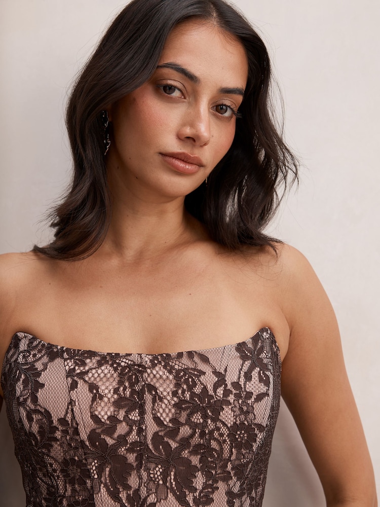 Forever New Brown Reese Strapless Lace Corset Mini Dress - Image 5 of 5 Forever New Brown Reese Strapless Lace Corset Mini Dress - Image 5 of 5