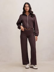 Forever New Brown Wren Fold Waist Wide Leg Trousers - Image 5 of 5