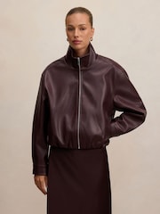 Forever New Red Julia Faux Leather Funnel Neck Jacket - Image 1 of 5