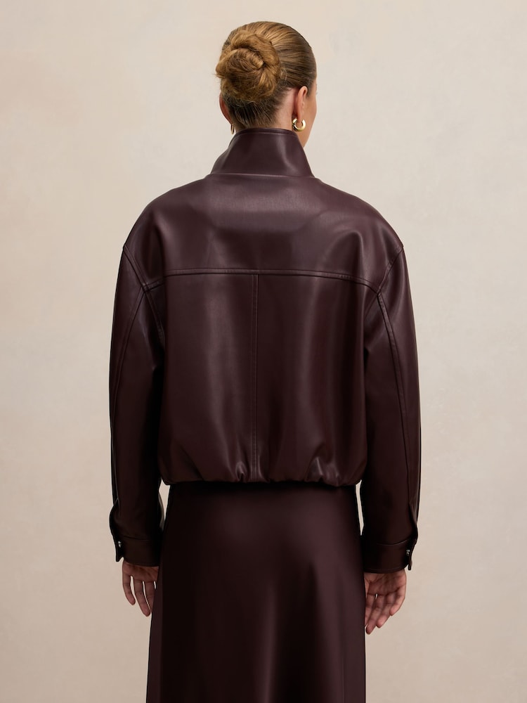 Forever New Red Julia Faux Leather Funnel Neck Jacket - Image 2 of 5