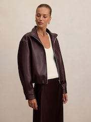 Forever New Red Julia Faux Leather Funnel Neck Jacket - Image 4 of 5