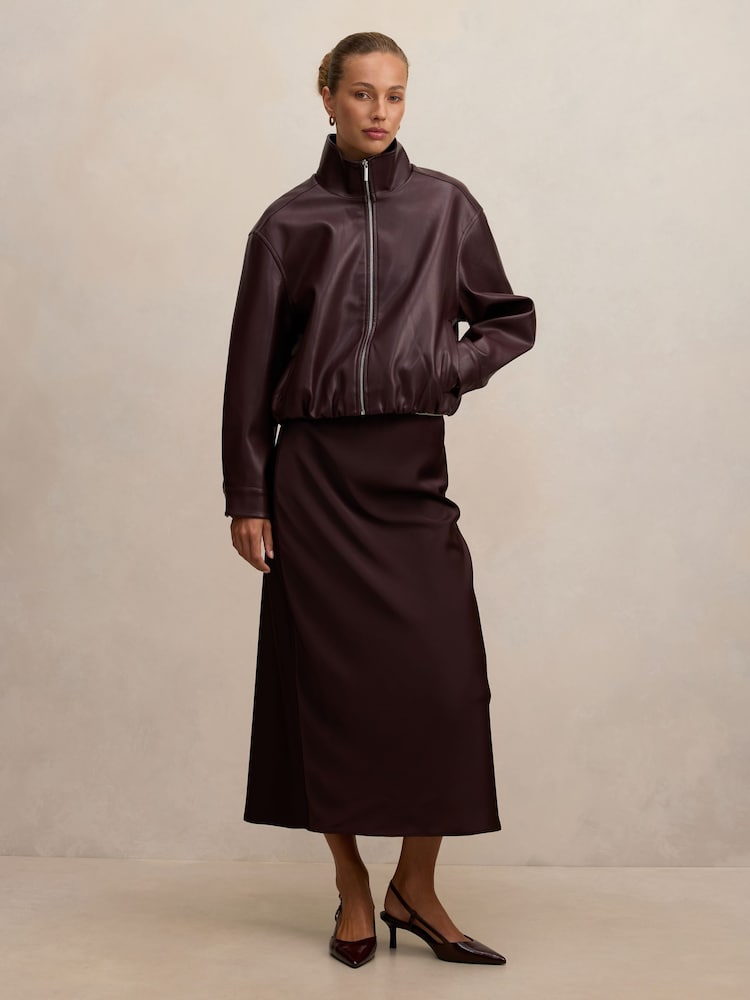 Forever New Red Julia Faux Leather Funnel Neck Jacket - Image 5 of 5