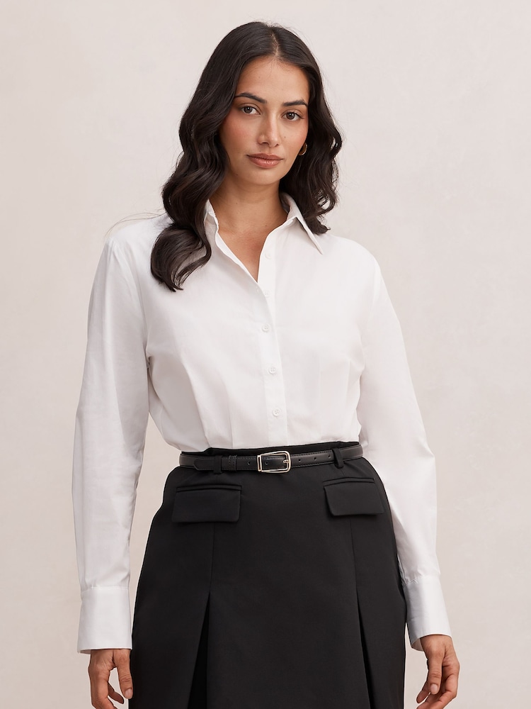 Forever New White Esme Shirt Belted Mini Dress - Image 1 of 5