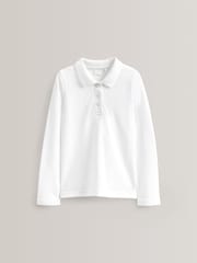 White 100% Cotton Long Sleeve School Polo Tops 2 Pack (3-16yrs) - Image 1 of 4