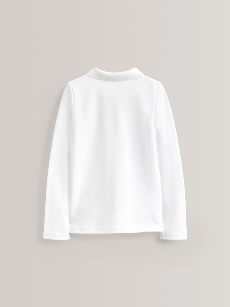White 100% Cotton Long Sleeve School Polo Tops 2 Pack (3-16yrs) - Image 2 of 4